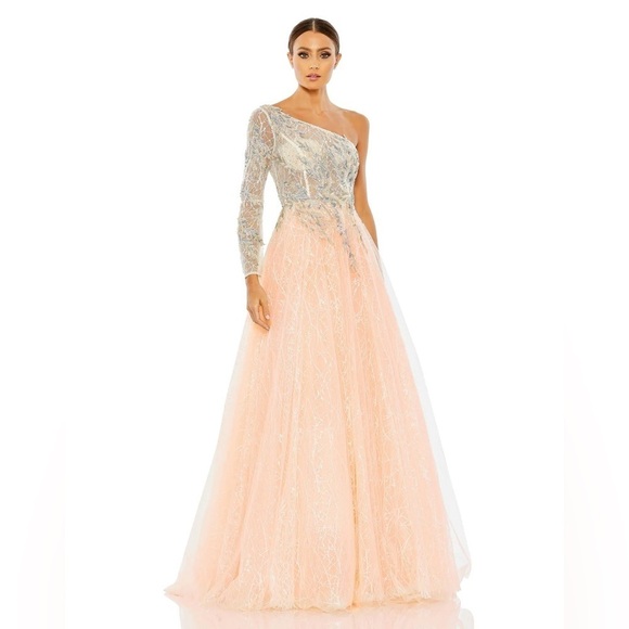 Mac Duggal 20232 NWOT EMBROIDERED ONE SHOULDER BODICE BALLGOWN - Picture 1 of 6